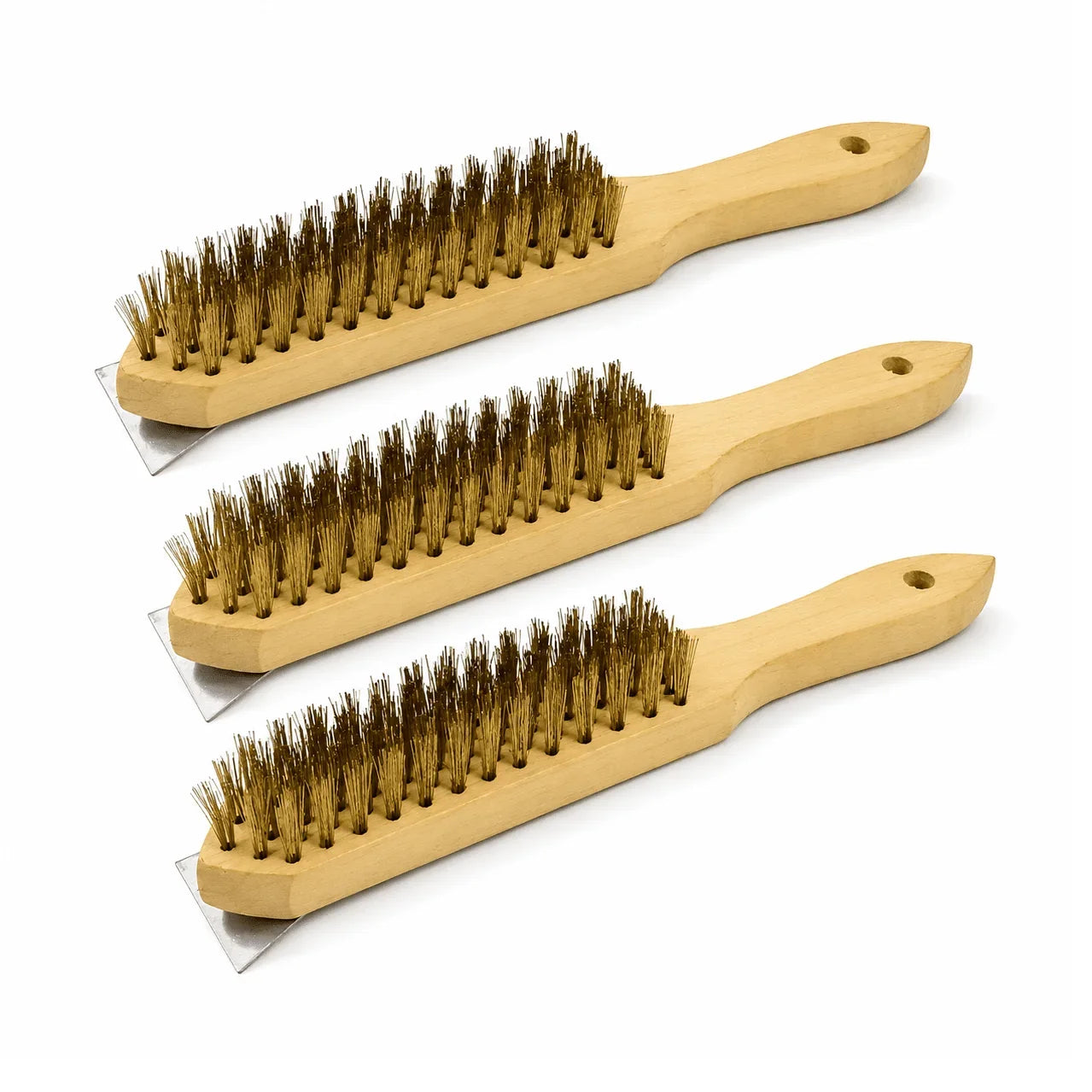 KRD BBQ Grill Cleaning Brush with Scraper 30cm Wooden Handle Pack of 3
