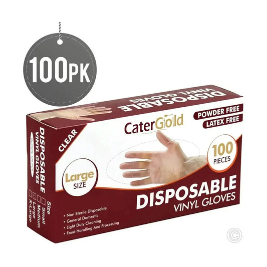 KRD Disposable Vinyl Gloves 100pack Large Clear Cater Gold